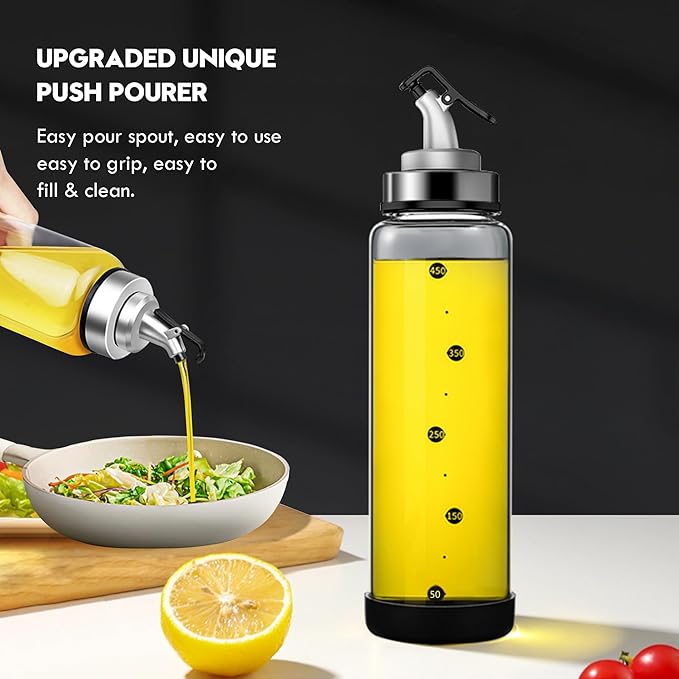 Olive Oil Dispenser Bottle for Kitchen Shatterproof Glass Bottle with Leakproof Pourer Spout & Rubber Bottom 17 oz Oil and Vinegar Dispenser Set of 2 Olive Oil Bottle for Cooking