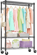 IZEUK 3 Tier Heavy Duty Rolling Garment Rack Wire Clothes Rack for Hanging Clothes, Metal Freestanding Closet Wardrobe Rack with 1 Rods and Wheels Black 15.7" D x 45.3" W x 75.6" H
