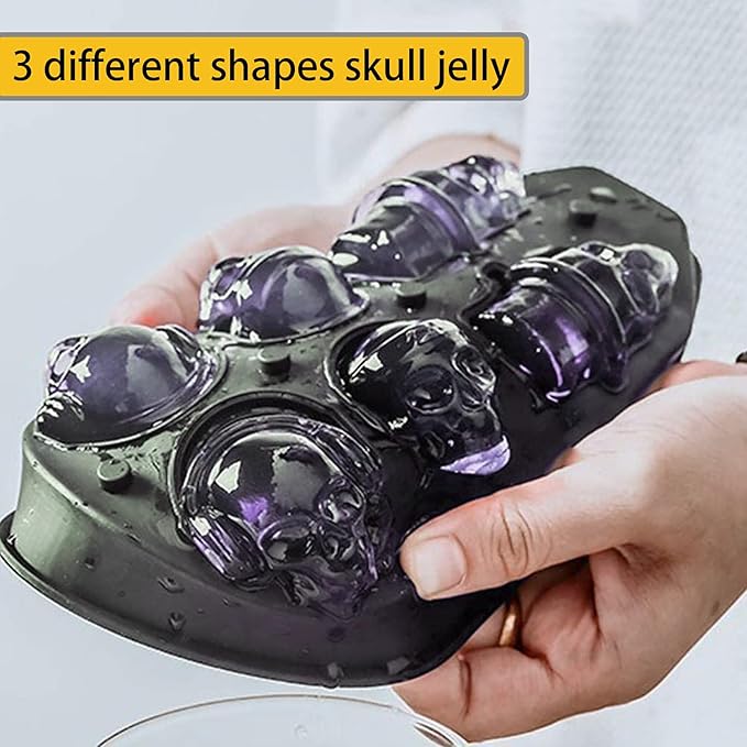 JETKONG 6 Cavity Skull Ice Maker - Silicone Skull Shaped Ice Mold and Tray for Whiskey, Cocktails and Beverages