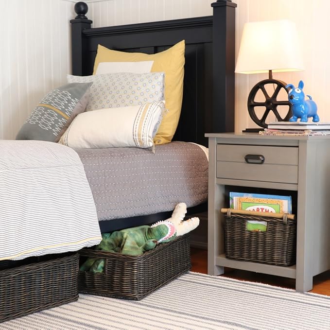 The Basket Lady Under The Bed/Basic Wicker Storage Basket, Extra Large, 25 in L x 19.5 in W x 8 in H, Antique Walnut Brown