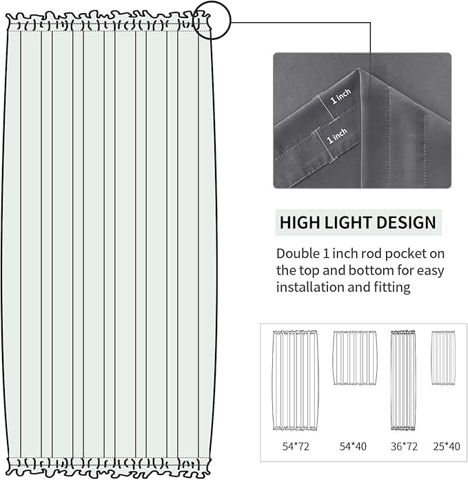 DWCN French Door Curtains – Rod Pocket Thermal Blackout Curtain for Doors with Glass Window, Kitchen and Patio Doors for Privacy, 36 X 72 Inches Long, 1 Curtain Panel with Tieback,Dark Grey