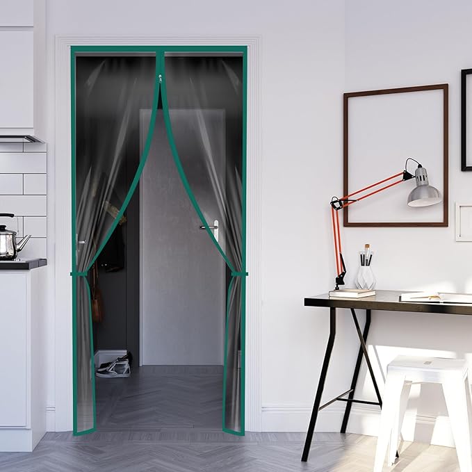 Amylove Zipper 60 x 102 Inch Dust Barrier Kit Construction Door Barrier 5 x 8.5 ft Reusable Plastic Curtain Cover Containment Standard Doorway Temporary Wall Screen Green Sheeting for Bathroom Hallway