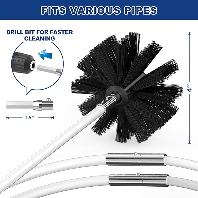 Sealegend 15 Feet Dryer Vent Cleaner Kit/Lint Remover/Upgraded Flexible Quick-Snap Brush with Drill Attachment/Fireplace Chimney Brushes for Easy to Clean/Cleaning Tool Use with or Without Power Drill