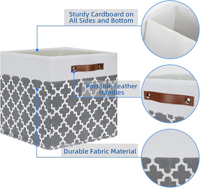 Temary Cube Storage Bins 13x13 Cubes Storage Bins for Shelf, 4 Pack Cube Storage Bins for Organizing Storage Basket with Handles(Grey Lattice)