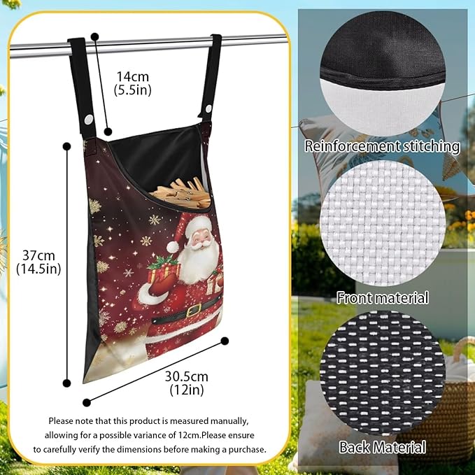 Christmas Santa Claus 2025 Waterproof Clothespin Pouch - Space-Saving Hanging Hook Bag for Holiday Laundry & Garage Storage