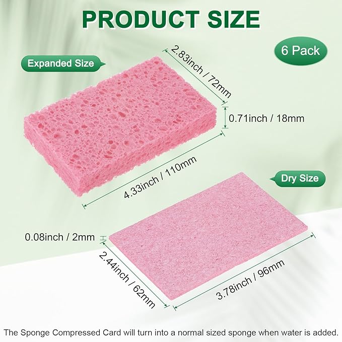 6-Pack Kitchen Sponges, Condense Eco Cellulose Non-Scratch Scrub Heavy Sponge for Kitchen/Household/Bathroom, Clean Tough Messes Dish Scrubber [Pink]
