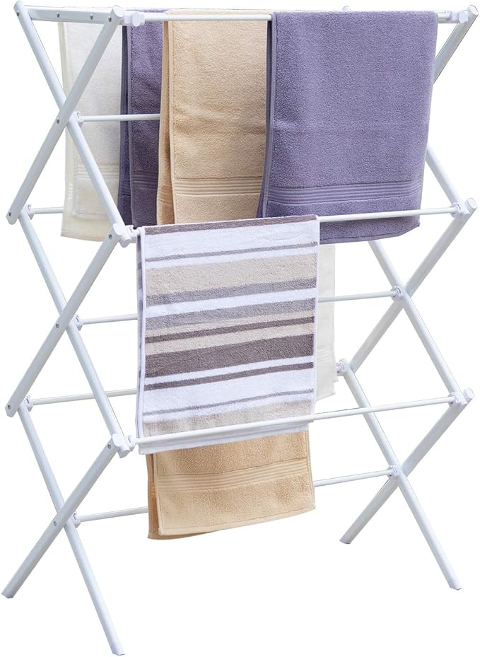 3 Tiers Foldable Clothes Drying Rack, Vertical Laundry Rack Portable and Collapsible for Storage Indoor Outdoor, White