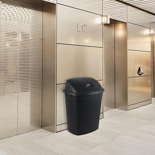 Yuright 40 L / 10 Gallon Swing Lid Trash Bins, 4 Pack Large Plastic Garbage Cans, Black