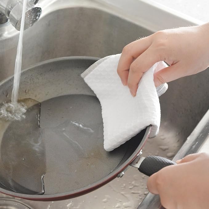 KinHwa Microfiber Dish Cloths Thick Waffle Weave Kitchen Dish Rags Ultra Absorbent Dishcloths 12inch x 12inch 6 Pack - White