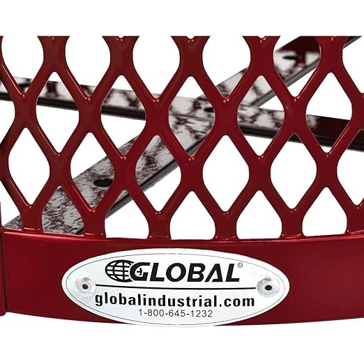 Global Industrial Outdoor Diamond Steel Trash Can with Flat Lid and Plastic Liner, 36 Gallon Capacity, Red, Thermoplastic Coating, 23-1/2" Diameter, 30" H