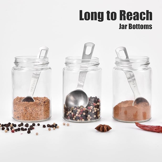 Doosu Measuring Spoons Set of 8-18/8 Stainless Steel Heavy Duty Teaspoons Tablespoons with Engraved Metric & US Measurements, Metal Measure Spoon for Dry and Liquid Ingredients, Dishwasher Safe