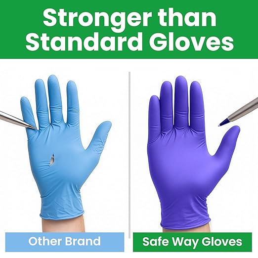 SafeWay Nitrile Disposable Gloves — Multi-Purpose Powder-Free, Non-Latex, Medical Use, and Textured Fingertips for Food Prep, Cleaning, Tattoo, Nursing, Lab, Examination, & More — (10000pcs, X-Large)