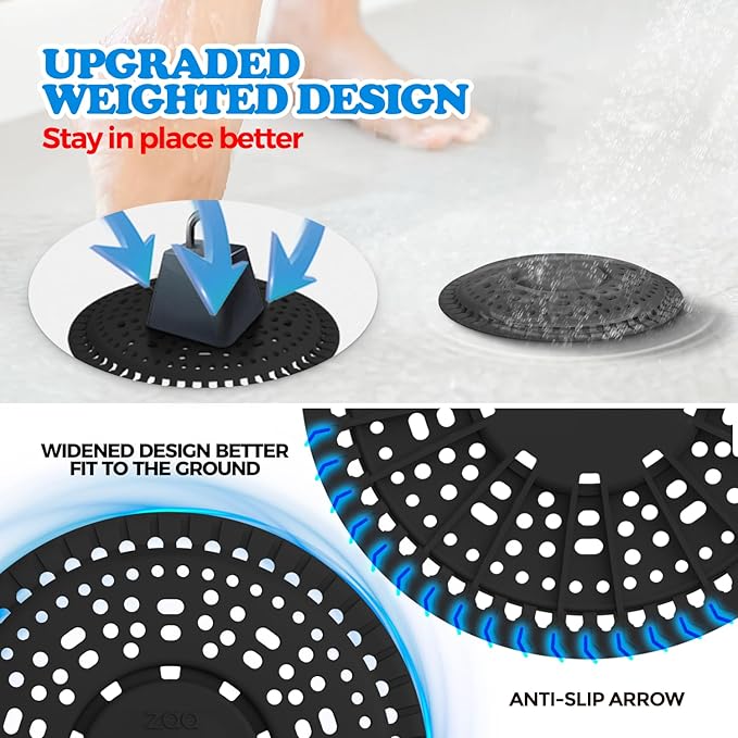 zaa Shower Drain Hair Catcher, Upgraded 2Pack Premium Silicone Drain Protector & Shower Drain Cover for Regular Floor Drains of Shower Room, Bathroom, Black