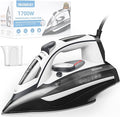 Steam Iron for Clothes Rapid Heating, 1700W Iron with Non-Stick Ceramic Soleplate, 3-Way Auto-Off, Burst of Steam, Self-Cleaning, 14.07oz Water Tank Ironing Clothes for Home, Grey