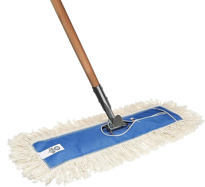Nine Forty 48" Premium Cotton Dust Mop Kit - Heavy Duty Mop Head with Wood Handle for Industrial, Commercial, and Residential Cleaning - Dry Floor Duster for Hardwood Surfaces - White