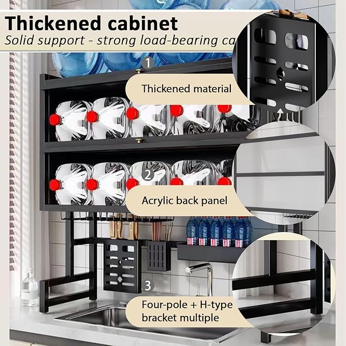 Dish Drying Rack 4 Tiers with Cover, Keep Kitchen Sink Shlef Organized Space-Saving, Large Drying Rack for Dishes, Glasses, Bowls, Cutlery white W-29.5in