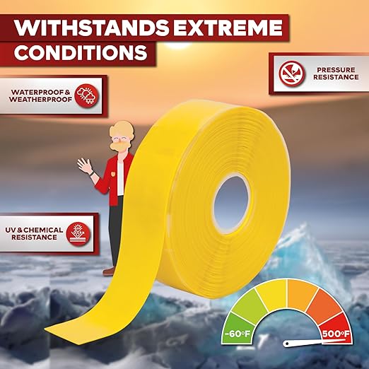 XFasten Self Fusing Silicone Tape Waterproof – 1" x 36 Feet Yellow, Self Amalgamating Tape, Silicone Rubber for Plumbing, Sealing Pipes, Hose Repair, Outdoor Coax and Electrical Cables – Weatherproof