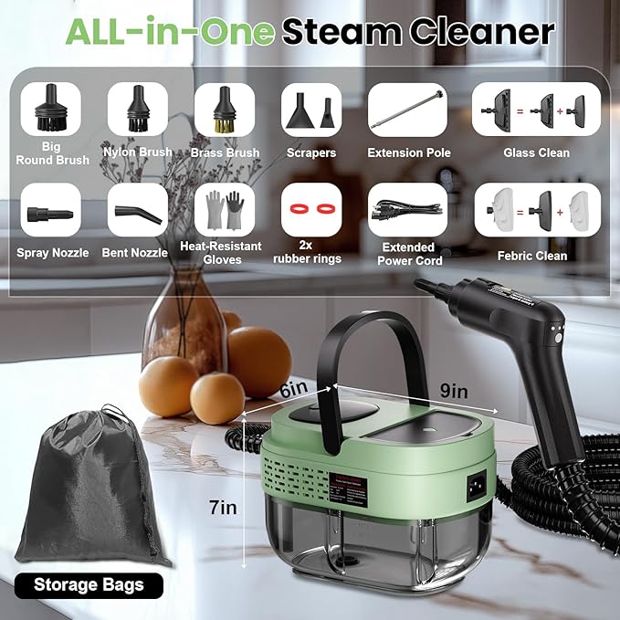 Handheld Steam Cleaner for Home, 2500W High Pressure Steam Cleaner for Car Detailing, 3 Steam Levels, 1600Ml Tank, High Heat Steamer for Bed Bugs, Couch, Furniture, Kitchen, Bathroom