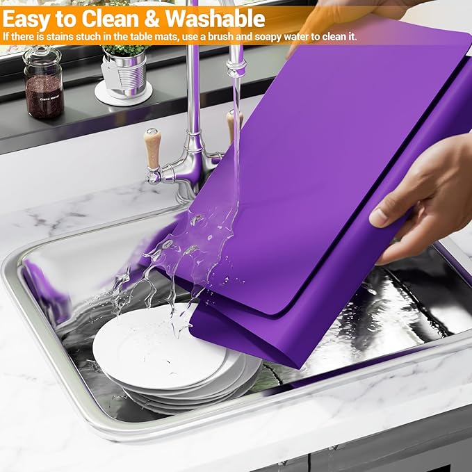 Quality Silicone Table Mat 47x24 Inch - High Heat Resistant (Lab Tested 482°F), Non-Slip Oil-Resistant Surface for Baking & DIY | Waterproof & Easy Clean (Purple)