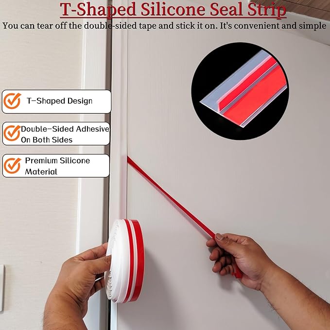T Shape Door Seal Strip for Door & Windows Gaps，Draft Stopper Bottom Sweep Weather Stripping for Energy Saving, Noise Reduction,Easy Install (White, 1.38" W x 19.7Ft)