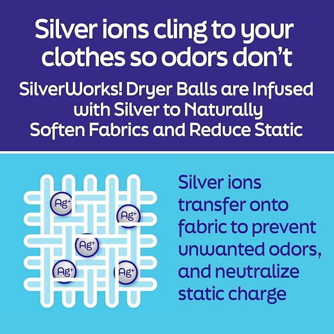 Wool Dryer Balls Laundry Reusable - Odor Eliminating Dryer Laundry Balls with Silver Technology - Natural Fabric Softener and Static Reducer, Reduce Drying Time and Energy Costs - 4 Pack