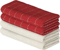 Artoid Mode Checkered Designed Cotton Beige Red Terry Kitchen Dish Towels, 15x25 Inch Soft Absorbent Quick Drying Cleaning Tea Towels Set of 4