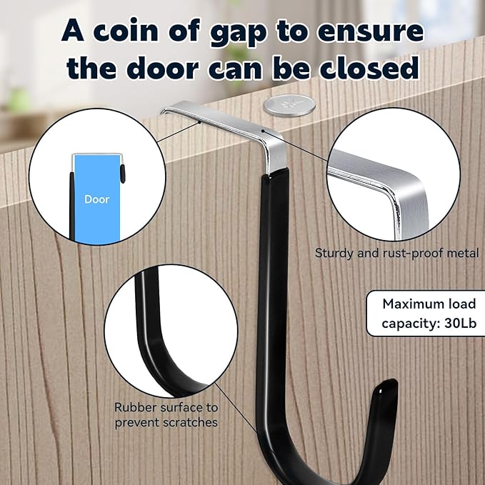 HOOSUN 4 Pack Over The Door Hooks,4.96In Hooks for Hanging Heavy Duty Door Hanger,Towel Hanger Hook Holders,Hangers Hook for Hanging Clothes,Towels,Hats,Coats,Bags (Black)
