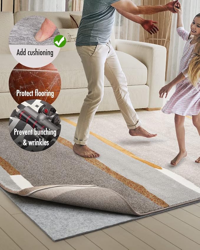 Non Slip Rug Pad Gripper - 9x12 Feet 1/8” Extra Thick Felt Under Rug for Area Rugs and Hardwood Floors,Super Cushioned Non Skid Carpet Padding