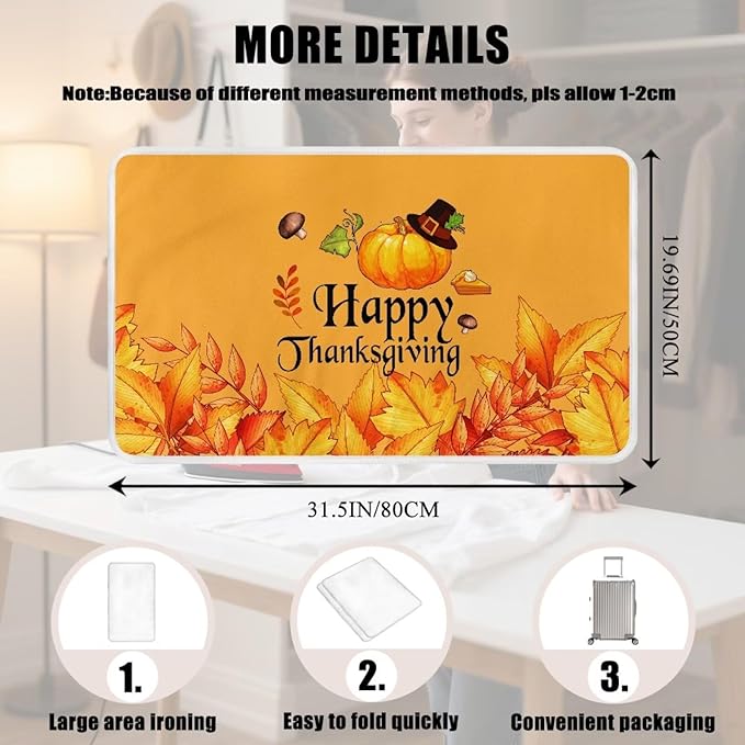 Yellow Ironing Mat Pumpkin Ironing Board Pad Heat Resistant, Portable, Quilting & Travel Blanket 32 x 16 Inch Thanksgiving Small Ironing Mat for Table Top,Countertop,Etc