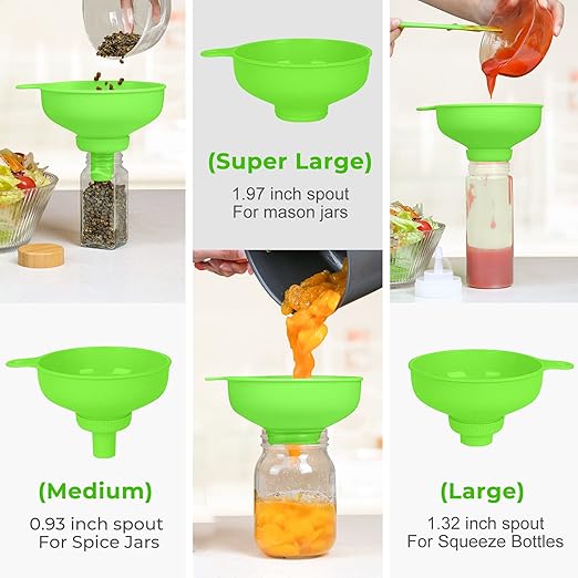 Wide Mouth Kitchen Funnel, Food Grade Plastic Cooking Canning Funnel with 4 Sizes Spouts for Filling Wide and Regular Mason Jars, Spray Dropper Oil Bottle Jug Spices Shampoo Sauce