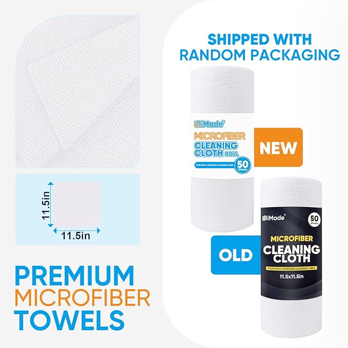Microfiber Cleaning Cloth, 50 Sheets Shop Towels Commercial Grade Washcloths Lint-Free Clean Rags Bulk Towels for Cars Mechanic Restaurant Garage Housekeeping, 11.5"x 11.5", White