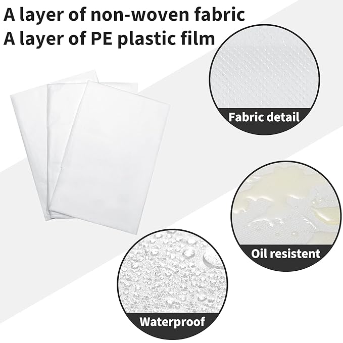 Breling 100 Pcs 31.5 x 71 Inch Disposable Bed Sheets Oil-proof PE Film Massage Table Sheets Non-woven Fabric Spa Waterproof Bed Cover Breathable for Beauty Salon Hotels Tattoo Waxing(White)
