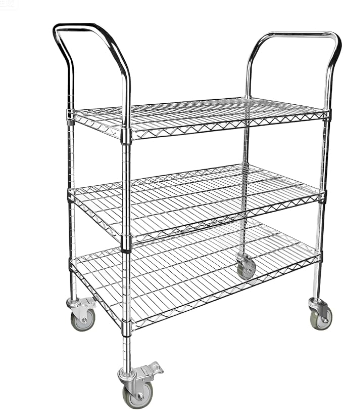 Northsky 3-Shelf Wire Utility Cart on Wheels, Chrome Finish Rolling Metal Shelving with Wheels, 550lb Capacity, 36" x 18" x 44.1", 3 Tier Rolling Cart for Kitchen Bar Storage Use