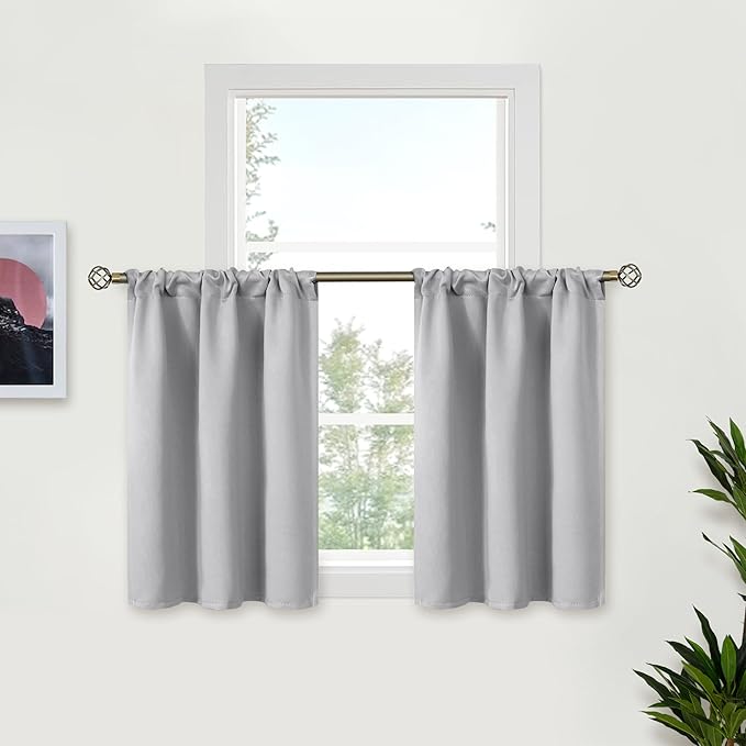 BGment Light Grey Blackout Curtains 30 Inches Long for Kitchen Cafe Window - Half Window Drapes with Rod Pocket Small Curtain Privacy for Rv Camper Bathroom, 2 Panels, 34 x 30 Inch