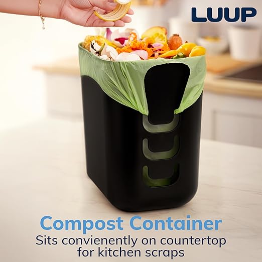 STORi Luup Bathroom Wastebasket, Secure Grocery Bags, Plastic Garbage Container for Vanity, Laundry Room, Kitchen, Office, 2.5 Gallon, Black, Made in USA