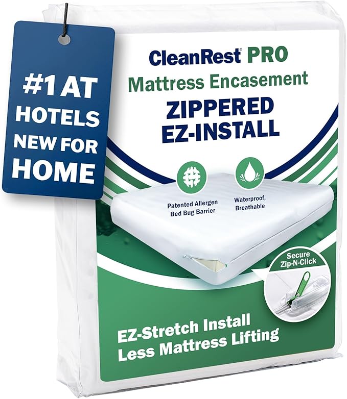 CleanRest Pro Mattress Protector Encasement, MicroPlush Fabric, Ultimate Sleep Surface Protection with Patented MicronOne Technology, Zip-N-Click Security, EZ-Fit, Waterproof (California King)