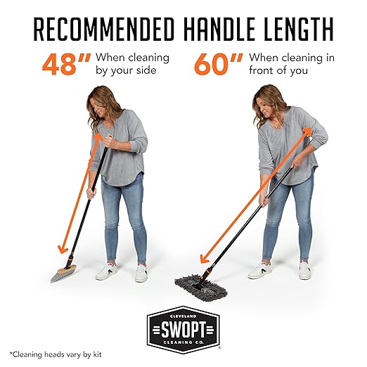 SWOPT Angled Broom Head + 12” Dust Mop Head + Plastic Dustpan – Multi-Surface Cleaning Kit Interchangeable with All SWOPT Cleaning Products for More Efficient Cleaning and Storage