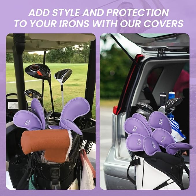 FINGER TEN Premium Synthetic Leather Stylish Iron & Wedge Golf Head Covers Value 12 Piece Set, Embroidered Labels & Fits Most Clubs Gift Set, Travel Protection Accessories