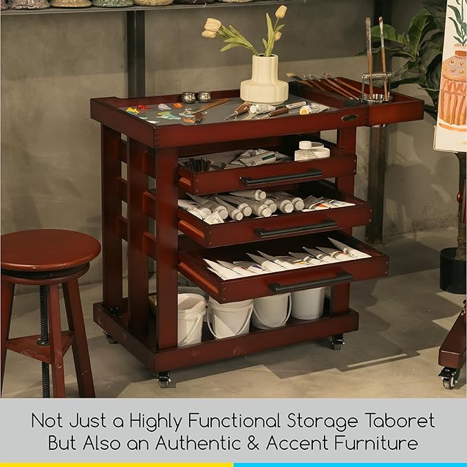MEEDEN Art Supply Storage Cart, 5 Tier Solid Beech Wood Utility Rolling Cart with 3 Drawers, Craft Orgnizer on 4 Wheels