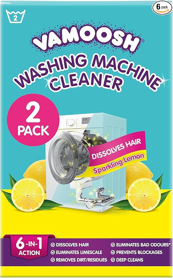 Vamoosh 6-in-1 Washing Machine Cleaner | Patented Pet Hair Dissolving Technology | No Harmful Chemicals | Removes Limescale | Deep Clean | Descales | Lemon Fresh Scent | 150g (Pack of 6)