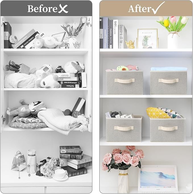 Storage Baskets, 11-Inch Woven Fabric Bins, Storage Cubes with Reinforced Handles, Organizer Bins for Closet Shelves, Foldable, for Toys, Clothes, Natural Beige (2PCS/Beige-11*11*7.8inch)