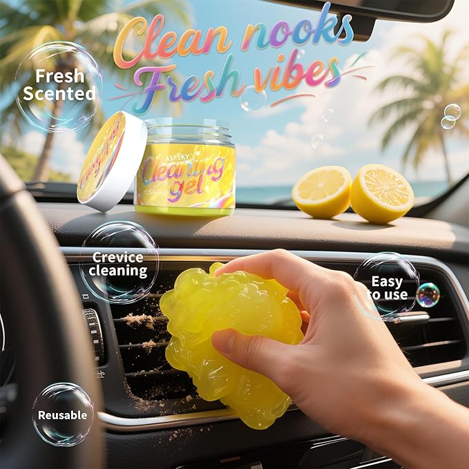 ASFSKY Car Cleaning Gel (Yellow,Lemon) Cleaning Putty Universal Dust Cleaning Car Interior Cleaner Keyboard Dust Remover Car Slime Gifts for Men Women Girl（1 Pack）