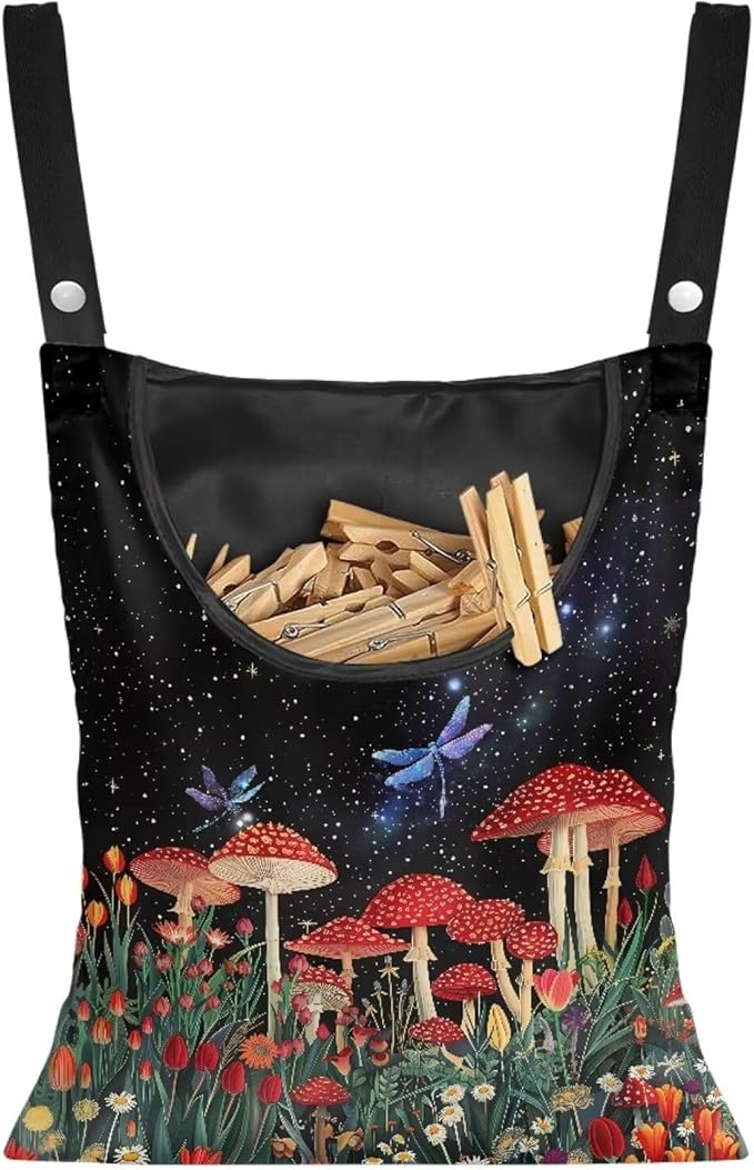 Red Mushroom Laundry Clothespin Bag - Adjustable Door-Hanging Storage Organizer with Rope for Home & Outdoor