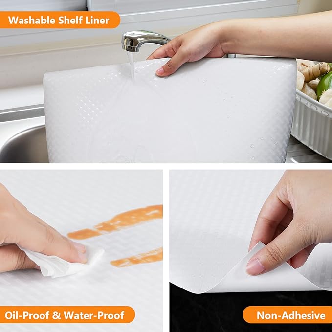 Shelf Liners for Kitchen Cabinets Refrigerator Liners Waterproof & Oil-Proof Kitchen Cupboard Liner Non-Slip Drawer Mats EVA Material Non Adhesive Fridge Liner for Shelves-White 23.6 x 236.2 Inches