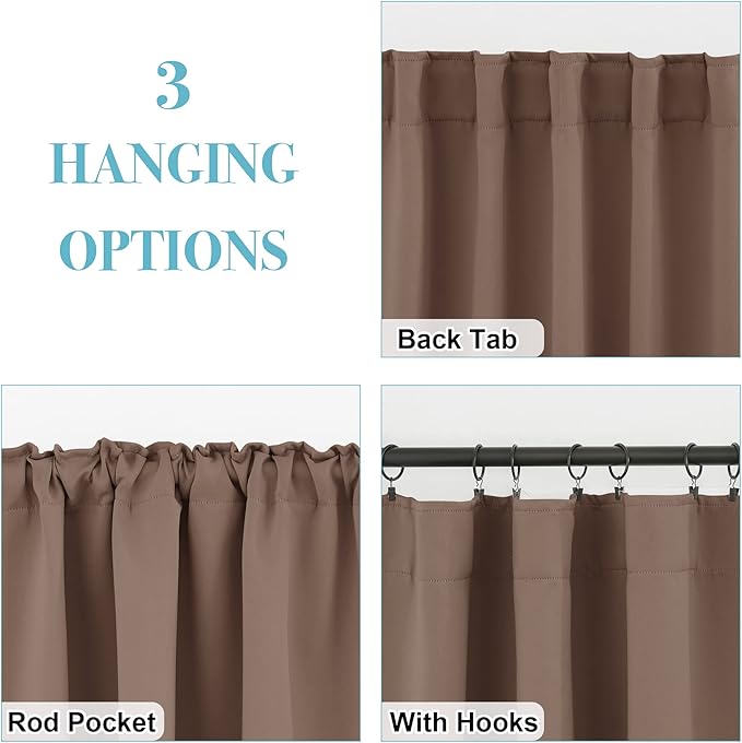 RYB HOME Small Window Curtains - Blackout Insualting Privacy Curtains for Kids Bedroom Kitchen Bathroom Basement Cafe Cabinet Tiers Drapes, 34 Width x 30 Length, 2 Panels, Mocha