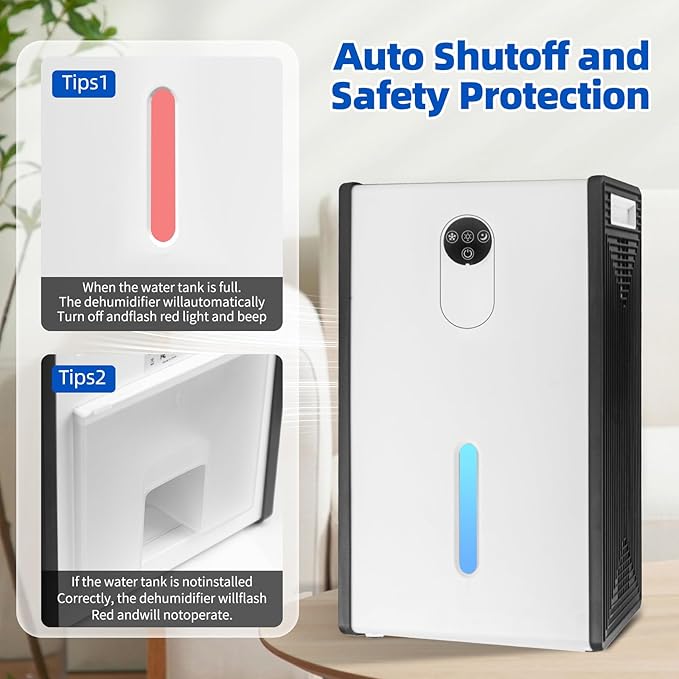Dehumidifier for 1076 sq.ft,Quiet Portable Moisture Absorber with Auto Shut Off,Auto Defrost,72 OZ Water Tank,Drain Hose,7 Color LED Light,Sleep Mode for Basement Home Bedroom Bathroom RV