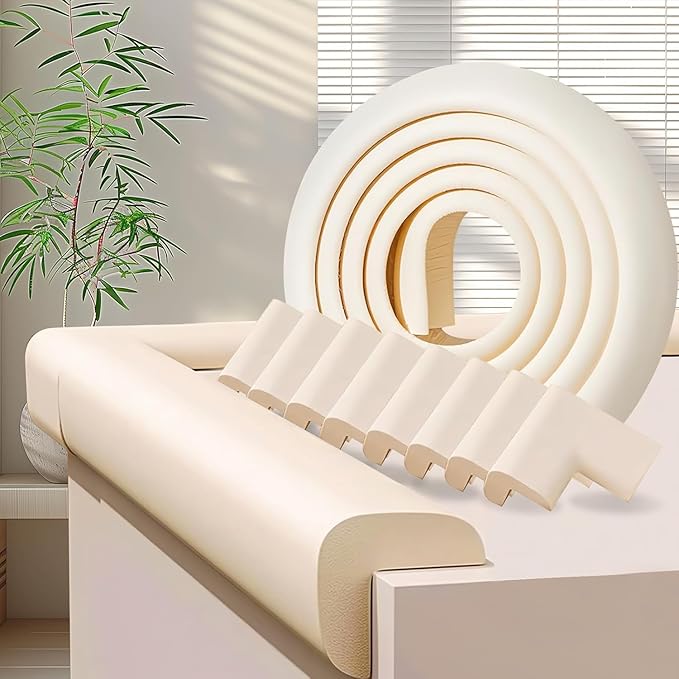 Baby Proofing Edge Corner Protector,1Roll L-Shape Soft Cabinet Door Bumper Corner Strip,8 Furniture Safety Bumper Corner Guards,Self Adhesive,Wall Protector,for Nursery,Kitchen,Fireplace,Table