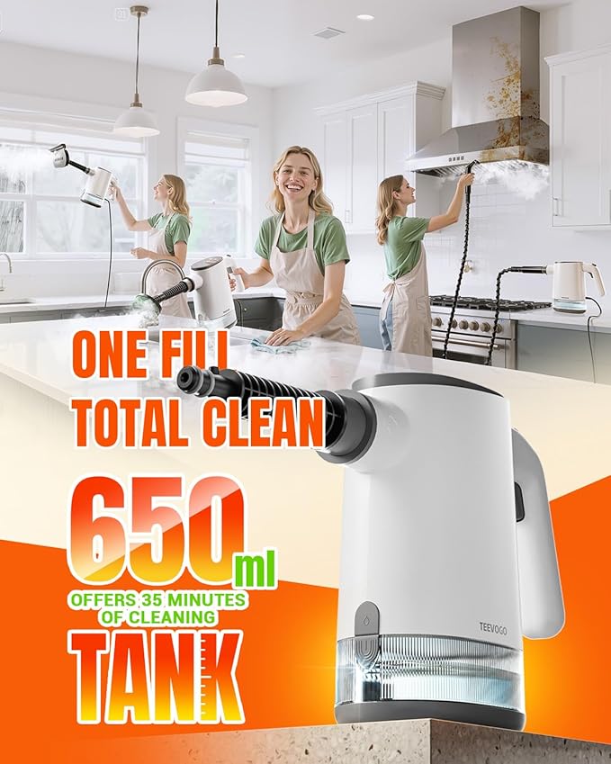 Handheld Steam Cleaner for Home, Portable Steamer Cleaner with 12 Accessories, 15S Fast Heat Up, Steam Adjustable, Hand Held Steamer for Cleaning Grout, Floor, Kitchen, Bathroom, Windows