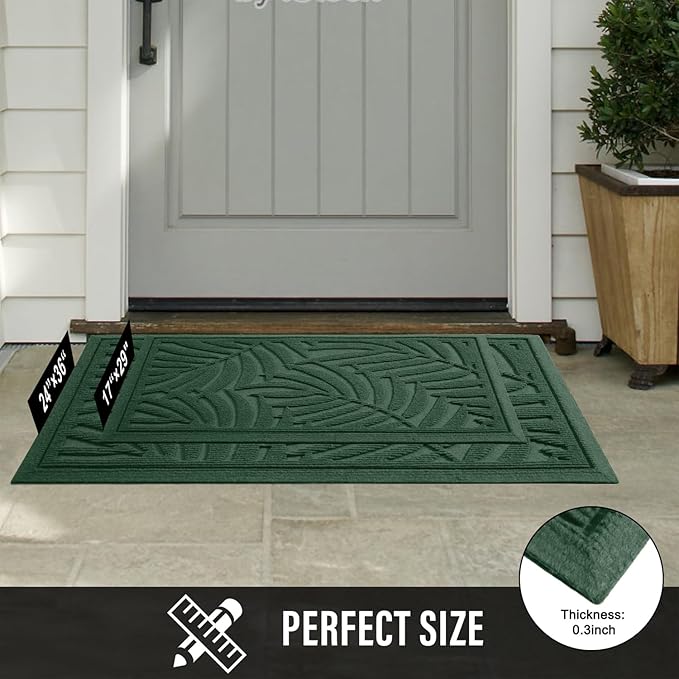 Front Door Mat, Absorbent Resist Dirt Welcome Door Mat Indoor Outdoor, Waterproof Doormat, Sturdy Non Slip Backing, Fade Resistant, Low Profile Entry Mat for Entryway, 29×17, Green
