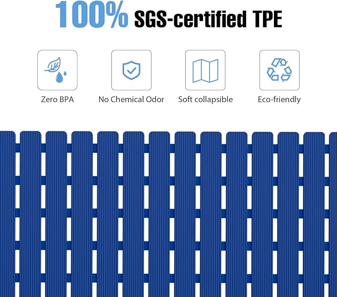 Shower Mat Non-Slip Bath Mat for Tub Floor & Stall with 200+ Suction Cups & Drain Holes, Quick Dry Machine Washable Bathtub Mat, Safe for Elderly& Baby, Bathroom Essentials 24x24 Inch (Blue)